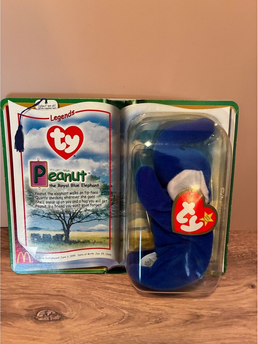 Ty Teenie Beanie Baby Peanut The Royal Blue Elephant 2000 McDonald's Legends MOC